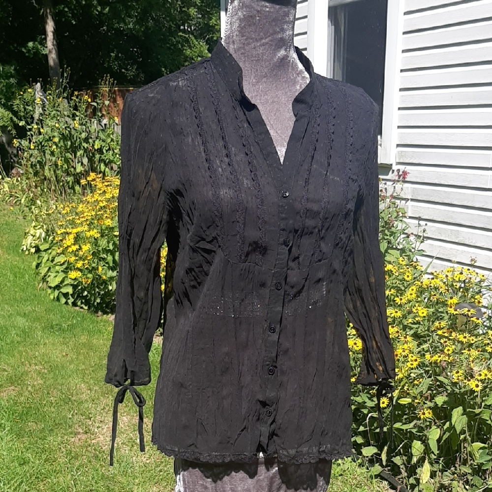 Daniel Laurent🖤Black Sheer Button-Up Blouse Fits Medium To Large